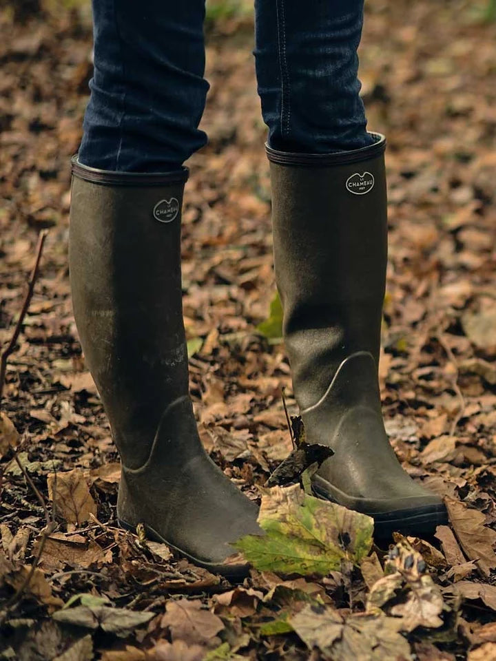 LE CHAMEAU Giverny Wellington Boots - Jersey Lined - Dark Green