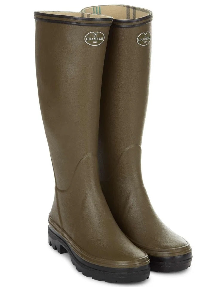 LE CHAMEAU Giverny Wellington Boots - Jersey Lined - Dark Green